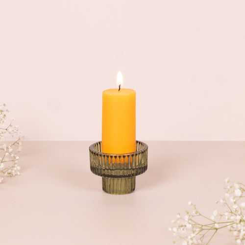 Glass Candleholder in Olive Green