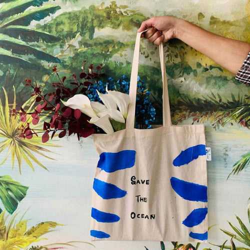 Save the ocean -Hand-painted Tote bag