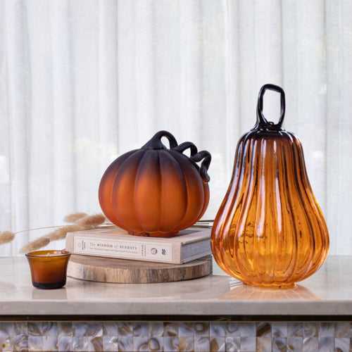 Beauty of Fall - Set of 2 Orange Glass Pumpkins