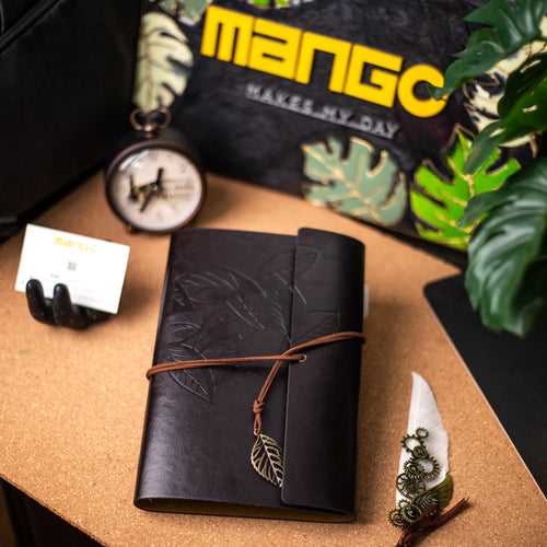 Big Size Leather Diary - Leaf Design (Dark Brown)