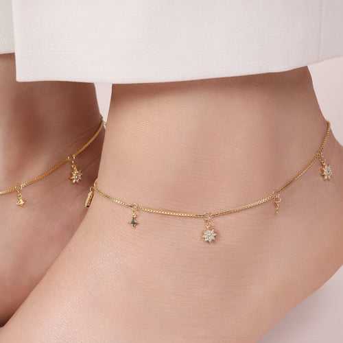 Starry Night 925 Sterling Silver Gold-Plated Star Pattern Anklets