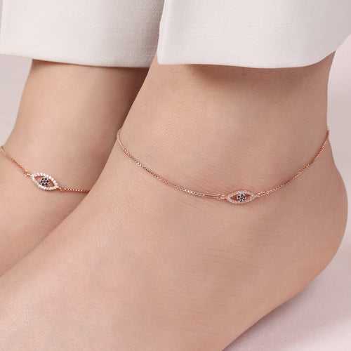 Evil Eye Guardian 925 Sterling Silver Rose Gold-Plated Anklet