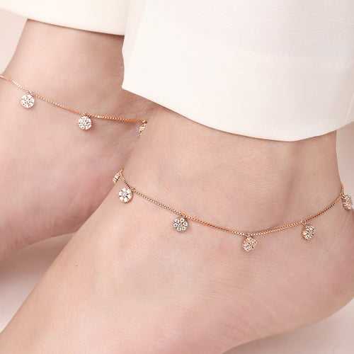 CZ Floral Rose Gold Plated 925 Sterling Silver Anklet