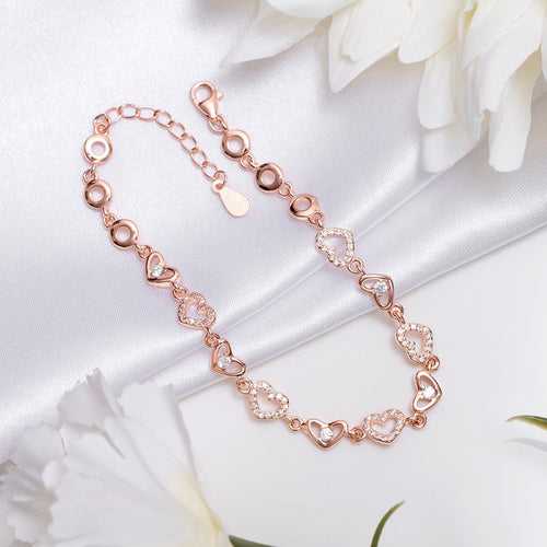 Heartfelt Affection Rose Gold Plated 925 Sterling Silver Heart Bracelet