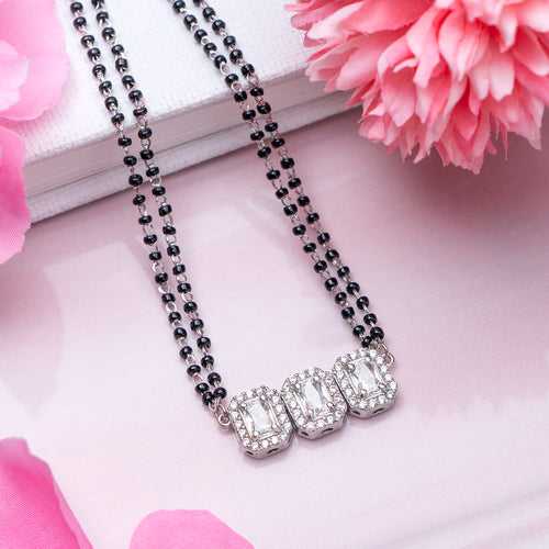 Radiant Rhodium 925 Sterling Silver Triple Rectangle Mangalsutra