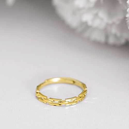 Golden Chains 925 Sterling Silver Gold-Plated Chain Look Ring (Adjustable)