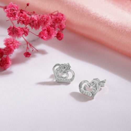 Heartfelt Radiance Rhodium Plated 925 Sterling Silver Heart Earrings