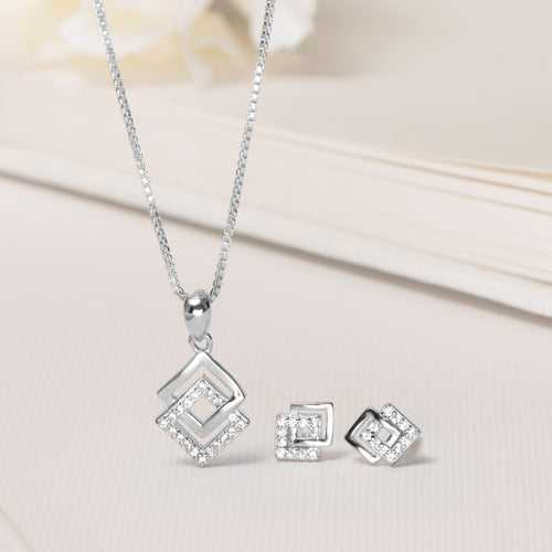 Ethereal Radiance 925 Sterling Silver Rhodium-Plated Jewelry Set