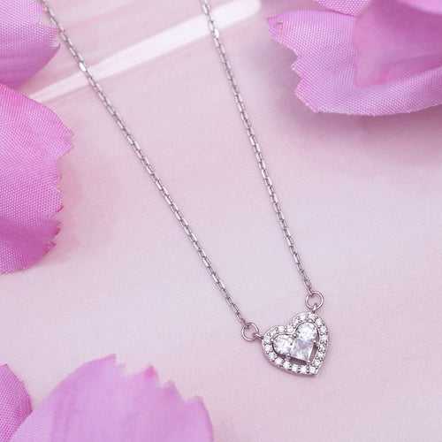 Heartfelt Radiance Rhodium Plated 925 Sterling Silver Necklace