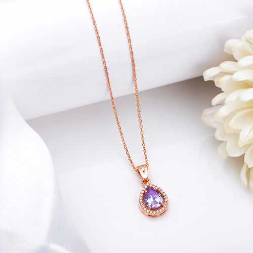 Radiant Tears 925 Sterling Silver Rose Gold-Plated Tear Drop Pendant with Chain