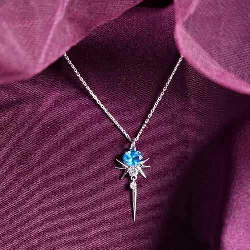 CLARA 925 Sterling Silver Dolores Pendant Chain Necklace Rhodium Plated, Swiss Zirconia Gift for Women and Girls