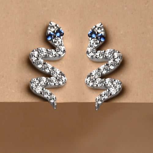 CLARA 925 Sterling Silver Snake small Studs Earrings Rhodium Plated, Swiss Zirconia Gift for Women & Girls