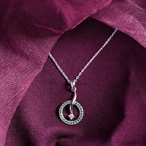 CLARA 925 Sterling Silver Verde Pendant Chain Necklace Rhodium Plated, Swiss Zirconia Gift for Women and Girls