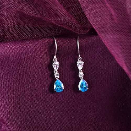 CLARA 925 Sterling Silver Pear Solitaire Earrings Rhodium Plated, Swiss Zirconia Gift for Women & Girls