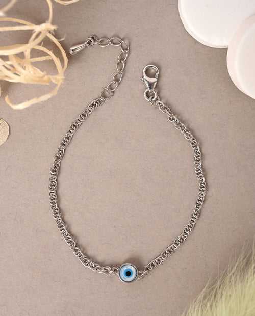CLARA 925 Pure Silver Evil Eye Chain Bracelet Adjustable, Anti Tarnish Gifts for Women and Girls