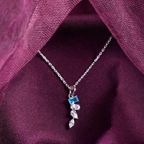 CLARA 925 Sterling Silver diamante Pendant Chain Necklace Rhodium Plated, Swiss Zirconia Gift for Women and Girls