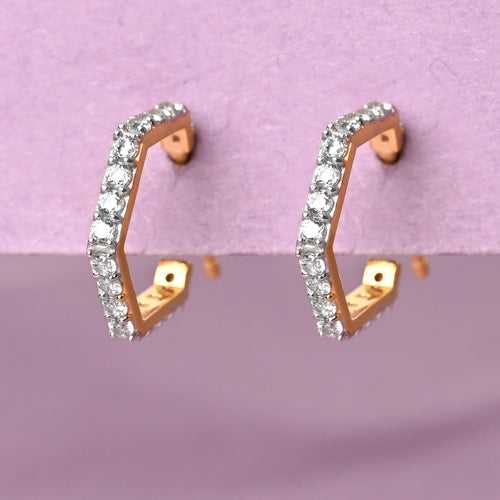 CLARA 925 Sterling Silver Hexa Hoop and Huggies Earrings Gold Rhodium Plated, Swiss Zirconia Gift for Women & Girls