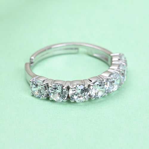 CLARA Pure 925 Sterling Silver 7 stone Eternity Finger Ring with Adjustable Band Gift for Women Girls Wife Girlfriend Swiss Zircon Rhodium Plated