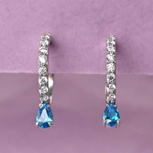 CLARA 925 Sterling Silver Sky Blue Hoop Bali Earrings Rhodium Plated, Swiss Zirconia Gift for Women & Girls