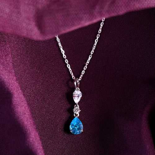 CLARA 925 Sterling Silver Pear Solitaire Pendant Chain Necklace Rhodium Plated, Swiss Zirconia Gift for Women and Girls