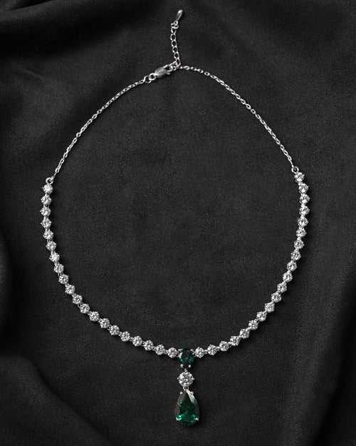 CLARA 925 Sterling Silver Solitaire Green Necklace Rhodium Plated, Swiss Zirconia stone Precious Jewellery Gift for Women and Girls