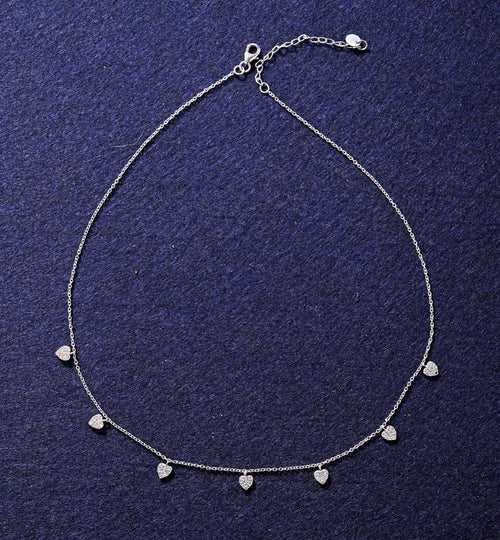 CLARA 925 Sterling Silver Heart Charm Minimal Necklace Chain, Rhodium Plated, Swiss Zirconia, Gift for Women Girls Wife Girlfriend