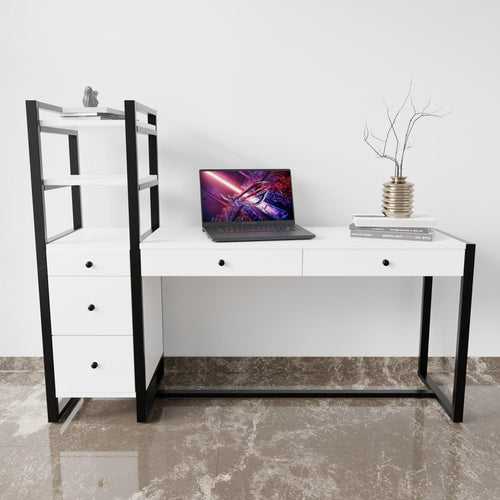 Rubi Study Table with drawers & storage shelves in white finish