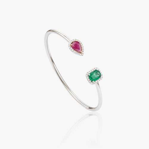 Trinity Diamond, Emerald & Ruby Cuff Bracelet