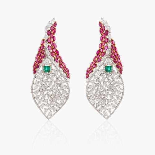 Odette Diamond, Emerald and Ruby Earrings