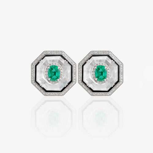 Cleopatra Emerald and Crystal Studs