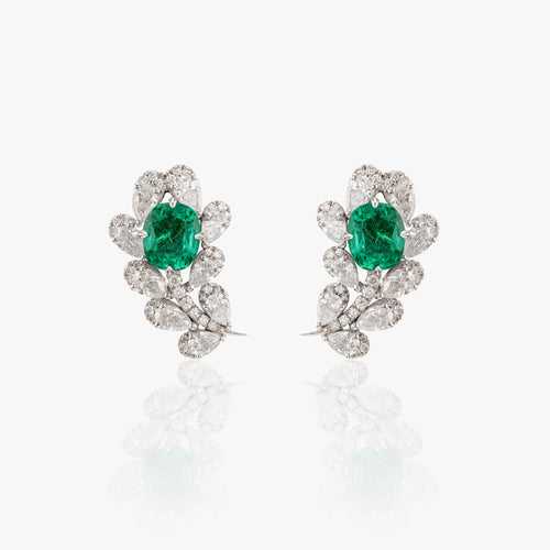 Flowers For Gloria Diamond and Emerald Earrings
