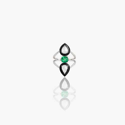 Aria Emerald, Diamond and Black Enamel Ring