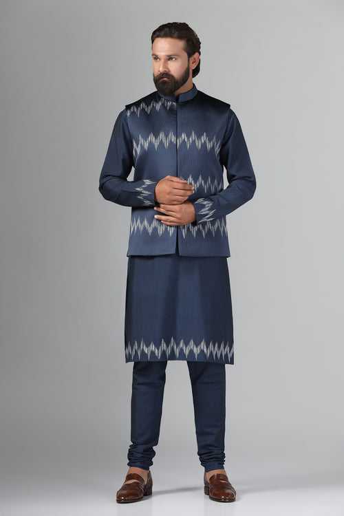 Textured Navy Blue Nehru Jacket