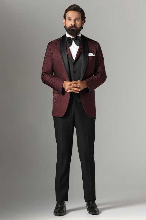 Textured Maroon Tuxedo Suit
