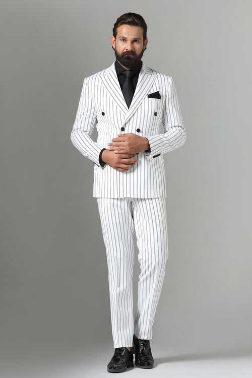 Bold White Pinstripe Suit