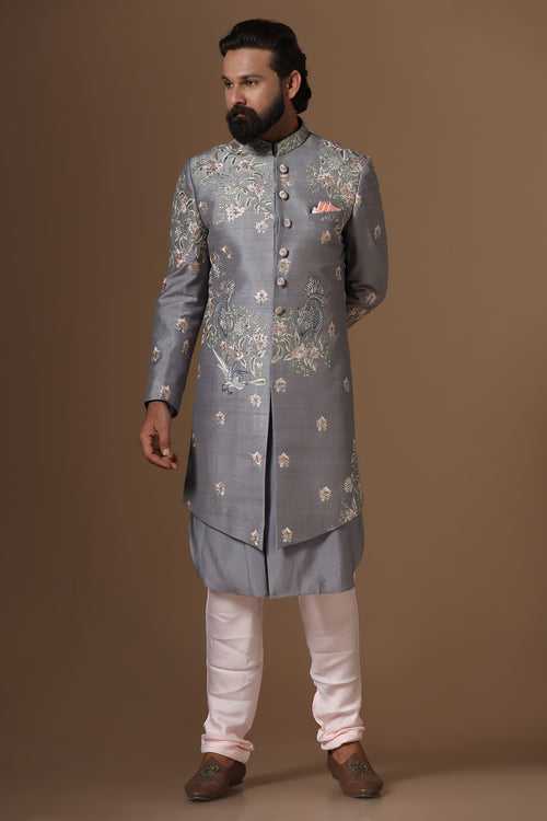 Grey Embroidered Indo-Western