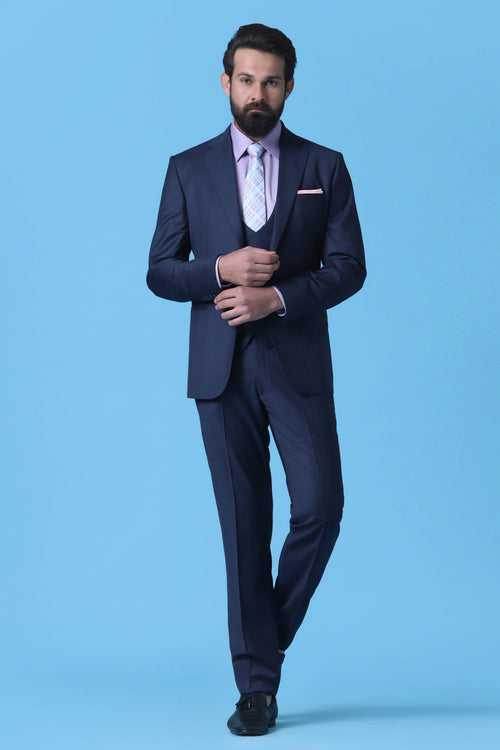 Navy Blue Checkered 3 Piece Suit