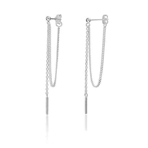 925 Sterling Silver Threader Chain With Bar Drop Dangle Earrings for Women