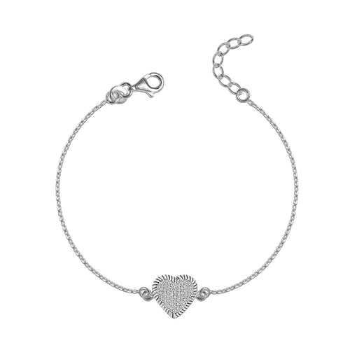 925 Sterling Silver Sparkling CZ Love Heart Adjustable Cable Chain Link Bracelet for Women Teen