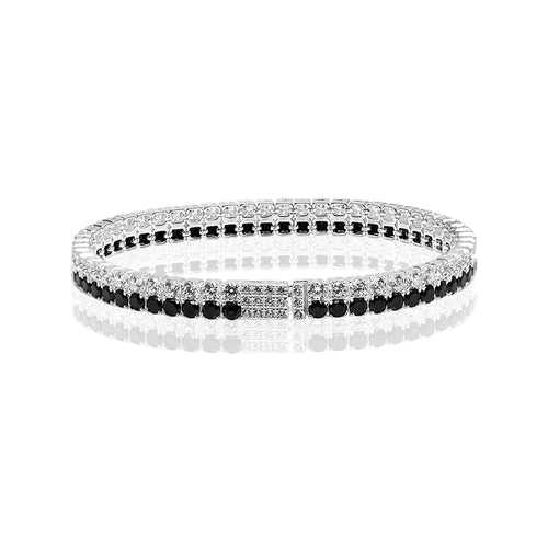 925 Sterling Silver Black and White Cubic Zirconia Classic Tennis Bracelet for Women