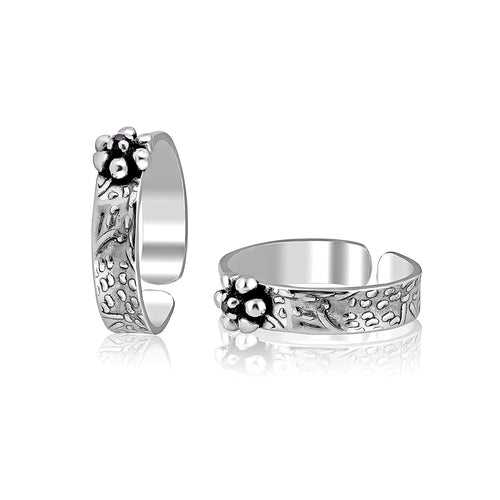 925 Sterling Silver Antique Flower Toe Ring For Women