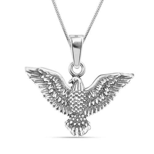 925 Silver Oxidized Eagle Pendant Necklace for Men and Women