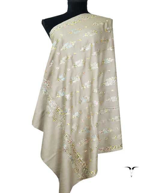 grey natural tilla embroidery pashmina shawl 8279