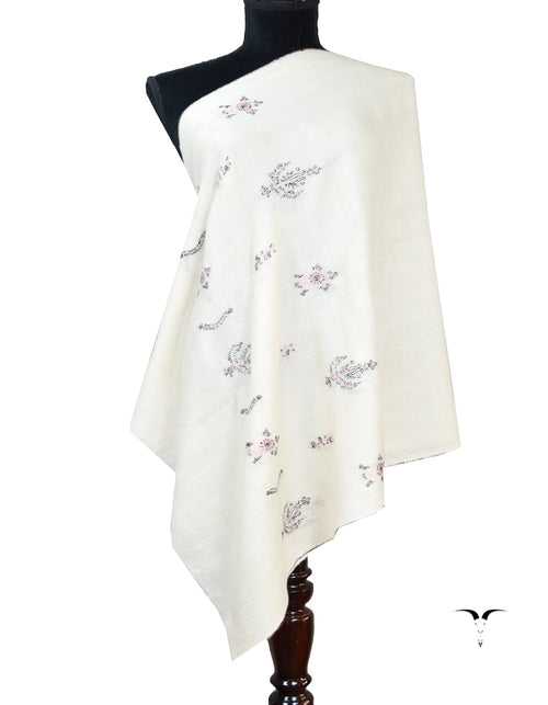 white embroidery pashmina stole 8333