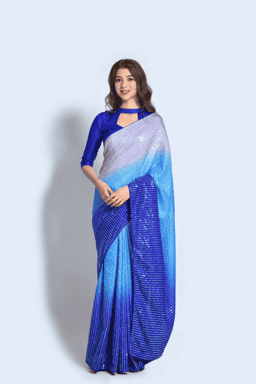 Ready to Wear Ombre Blue Sequins Saree