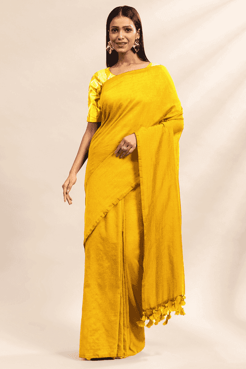 Yellow Mul Saree | Ready to Wear Mul Cotton Saree with Blouse Piece