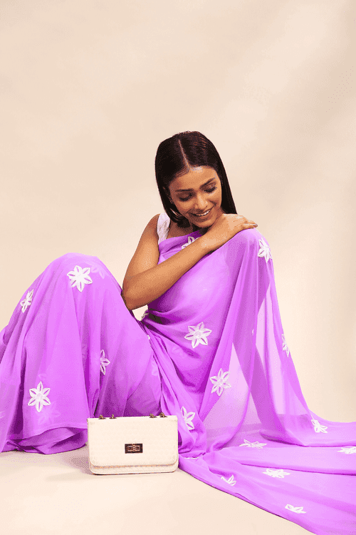 Lilac Breeze | Ready to Wear Embroidered Georgette Saree