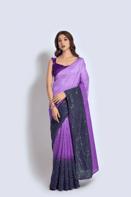 Ready to Wear Ombre Violet Sequin Saree