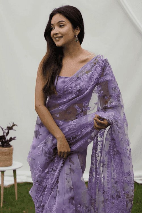 Ready-to-Wear Lavender Organza Saree