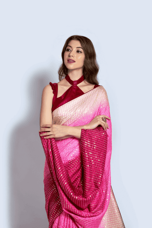 Ready to Wear Ombre Pink Sequin Saree